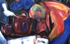 otto und sein geliebter herd  acryl/lwd  100x100cm  otto et sa cuisiniere bien aimee  acrylique/toile 