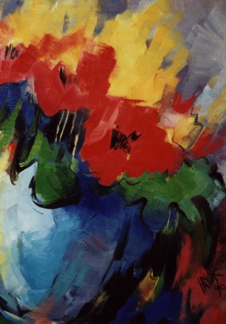 Bunter strauss in blauer vase